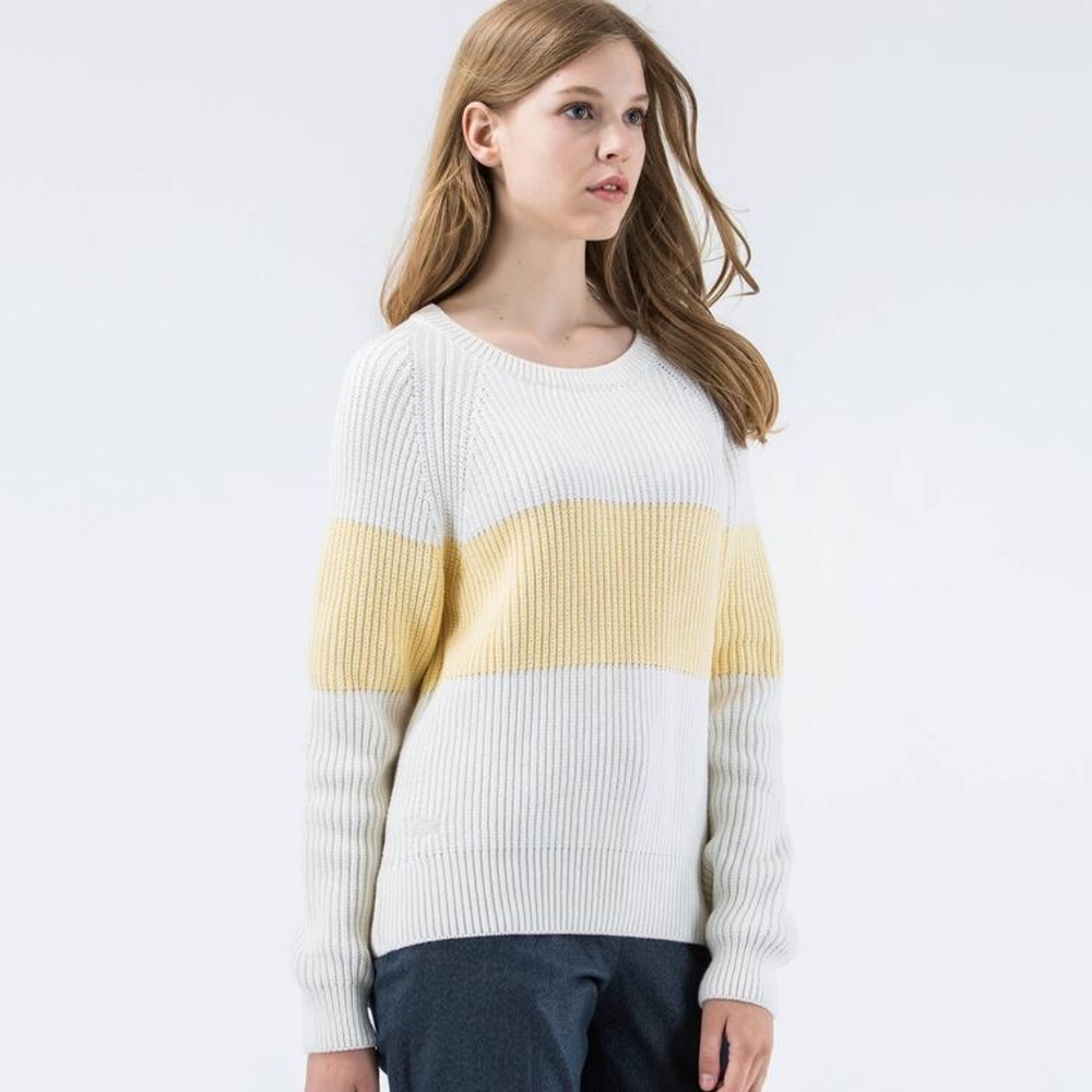 Lacoste By Christophe Lemaire Crew Neck Sweater in Cream and Yellow